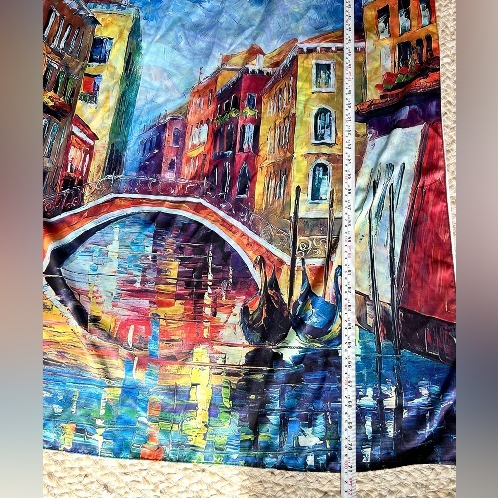 Silk made in Italy scarf double sided Venice flowers hand painted - Picture 4 of 13